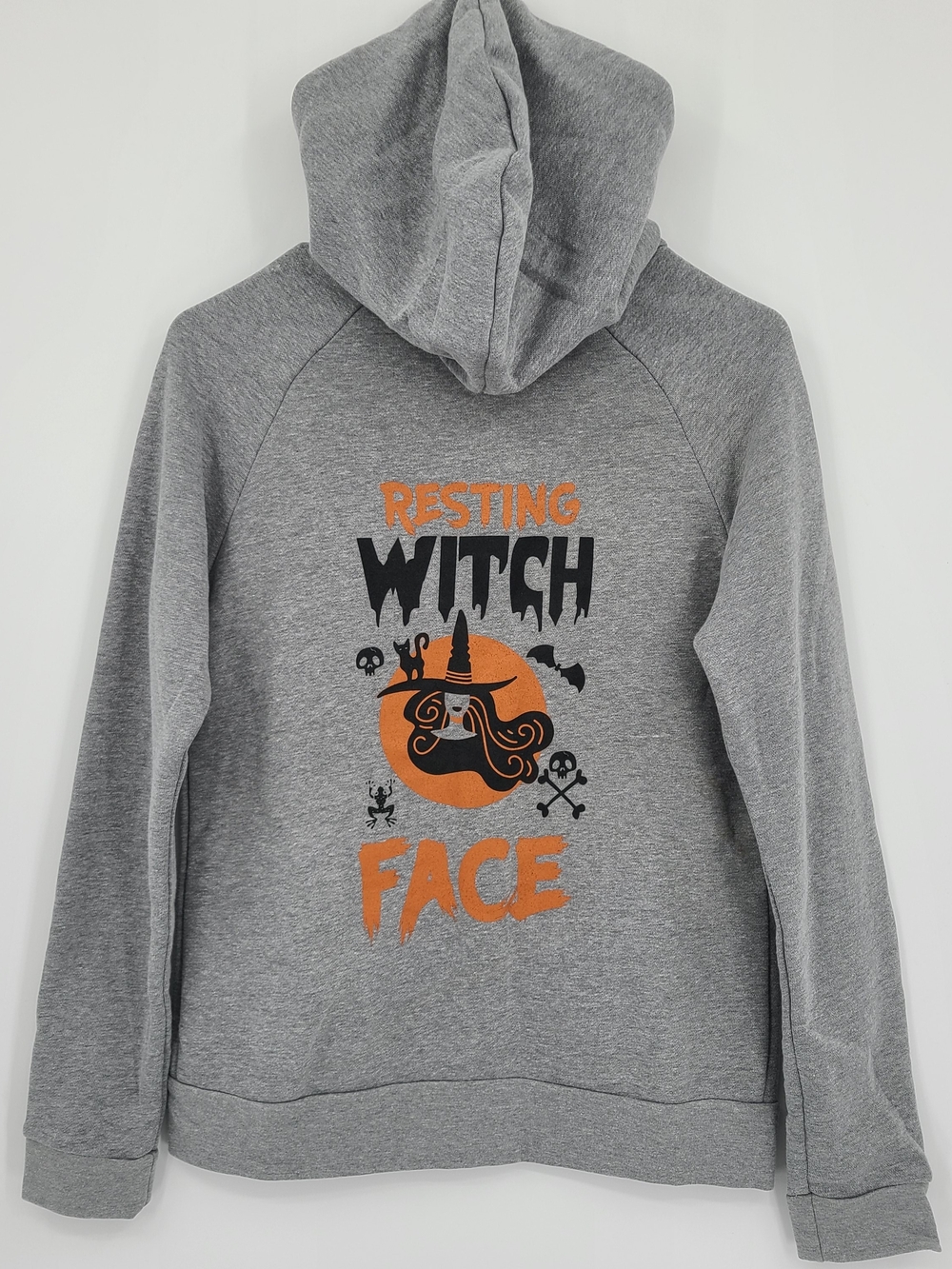 Modcloth Gray "Resting Witch Face" Halloween Zip Up Hoodie  Size Small